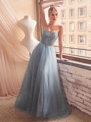 Blue A Line Sweetheart Long Prom Dress With Sequins