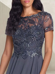 Charcoal Grey A-Line Scoop Long Mother of the Bride Dress With Beadings