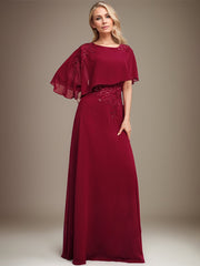 A-line Scoop Floor-Length Chiffon Lace Mother of the Bride Dress With Sequins Beading