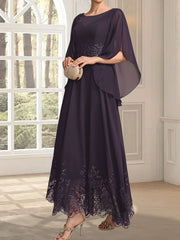 A-line Scoop Illusion Ankle-Length Lace Chiffon Mother of the Bride Dress With Sequins