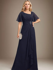 A-line Asymmetrical Floor-Length Chiffon Mother of the Bride Dress With Pleated Beading Sequins