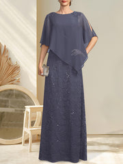 Sheath/Column Scoop Floor-Length Chiffon Lace Mother of the Bride Dress With Sequins Beading