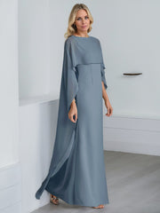 Sheath Scoop Floor-Length Chiffon Mother of the Bride Dress With Cascading Ruffles