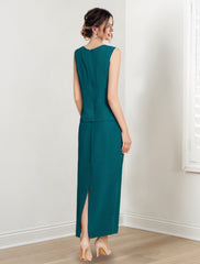 Sheath/Column Jewel Neck Ankle-Length Mother of the Bride Dresses