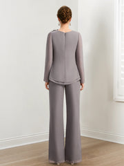 Chiffon Mother of the Bride Pantsuits with Beading & Ruffles