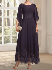 A-line Scoop Illusion Ankle-Length Lace Chiffon Mother of the Bride Dress With Sequins