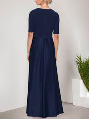 Surplice Neckline Ballgown with Full Satin Skirt & Jersey Bodice