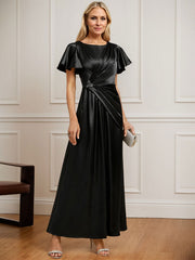 A-line Scoop Ankle-Length Stretch Satin Mother of the Bride Dress With Pleated Beading