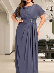 A-line Scoop Floor-Length Chiffon Mother of the Bride Dress With Pleated Beading