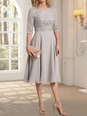 A-line Scoop Knee-Length Lace Chiffon Mother of the Bride Dress