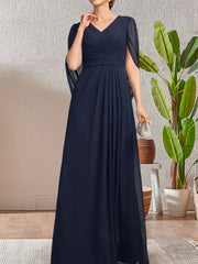 Dark Navy A-Line V-Neck Long Mother of Bride Dress