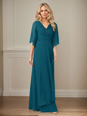 A-Line V-Neck Long Sequins Chiffon Mother Dress