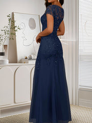 Dark Navy Mermaid Scoop Sequins Tulle Dress