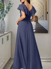 Stormy A-Line V-Neck Ruched Chiffon Dress