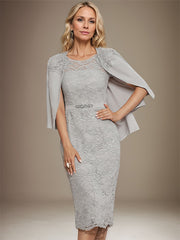 Sheath/Column Scoop Knee-Length Chiffon Lace Mother of the Bride Dress With Beading