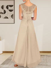 Champagne A-Line Scoop Lace Chiffon Dress