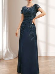 Sheath/Column Scoop Illusion Floor-Length Lace Chiffon Mother of the Bride Dress With Sequins