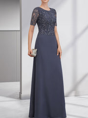 A-line Scoop Floor-Length Lace Chiffon Mother of the Bride Dress With Sequins