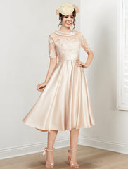 A-Line/Princess Scoop Tea-Length Mother of the Bride Dresses