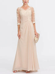 V-Neck Lace Solid Color Maxi Dress