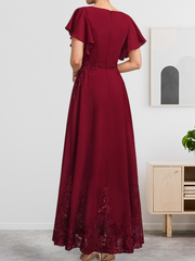 A-line Scoop Ankle-Length Lace Chiffon Mother of the Bride Dress With Sequins