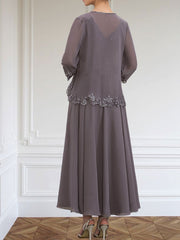 A-line V-Neck Ankle-Length Chiffon Mother of the Bride Dress With Sequins Appliques Lace Beading