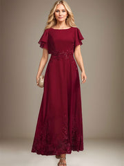 A-line Scoop Ankle-Length Lace Chiffon Mother of the Bride Dress With Sequins