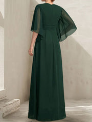 Sheath/Column V-Neck Floor-Length Chiffon Mother of the Bride Dress With Pleated Sequins Beading