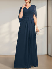 A-line V-Neck Floor-Length Chiffon Mother of the Bride Dress With Pleated