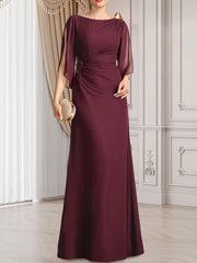 Sheath/Column Scoop Floor-Length Chiffon Mother of the Bride Dress With Pleated Beading