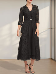 A-line V-Neck Tea-Length Chiffon Mother of the Bride Dress