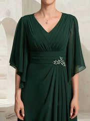 Sheath/Column V-Neck Floor-Length Chiffon Mother of the Bride Dress With Pleated Sequins Beading