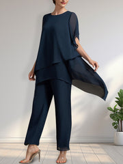 Separates Jumpsuit/Pantsuit Scoop Ankle-Length Chiffon Mother of the Bride Dress