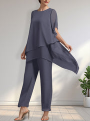 Separates Jumpsuit/Pantsuit Scoop Ankle-Length Chiffon Mother of the Bride Dress