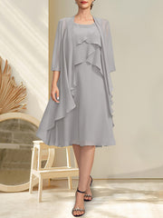 A-line Scoop Knee-Length Chiffon Mother of the Bride Dress With Beading