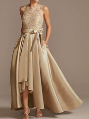 A-Line/Princess Jewel Neck Sleeveless Mother Of The Bride Dresses With Pleats Lace