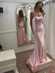 Pink Mermaid Sweetheart Spaghetti Strap Long Prom Dress