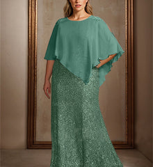 Chiffon Scoop Floor-Length Mother of the Bride Pantsuits with Beading Sequins