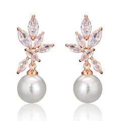 Elegant Oval Cubic Zirconia/Pearl Drop Earrings