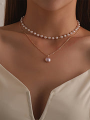 Imitation Pearl Chrome Necklace for Wedding Valentine's Day Daily Double Layered Necklace Wedding Jewelry