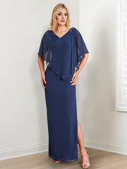 Sheath/Column V-Neck Mother of the Bride Dresses with Beading & Split Side