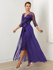 Sheath/Column Lace V-Neck Mother of the Bride Dresses with Watteau Train