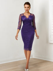 Sheath/Column Lace V-Neck Mother of the Bride Dresses with Watteau Train