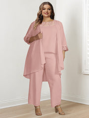 Chiffon Long Sleeves Mother Of The Bride Pantsuits With Jacket