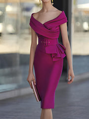 Sheath/Column Off-the-Shoulder Mother of the Bride Dresses with Belt