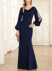 Sheath/Column Cowl Neck Long Sleeves Floor-Length Mother of the Bride Dresses