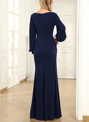 Sheath/Column Cowl Neck Long Sleeves Floor-Length Mother of the Bride Dresses