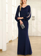 Sheath/Column Cowl Neck Long Sleeves Floor-Length Mother of the Bride Dresses