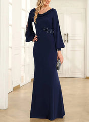 Sheath/Column Cowl Neck Long Sleeves Floor-Length Mother of the Bride Dresses