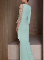 Sheath/Column V-Neck 3/4 Sleeves Floor-Length Mother of the Bride Dresses with Appliques